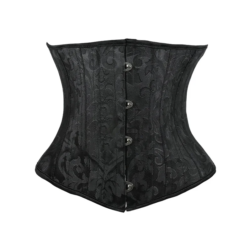 Boning Corset Steel - คอร์เซ็ทสีขาวดำแบบรัดใต้หน้าอกสำหรับผู้หญิง ไซส์พลัส เสื้อครอปสั้นเสริมโครงเหล็ก ช่วยกระชับสัดส่วน เก็บเอว สไตล์โกธิค