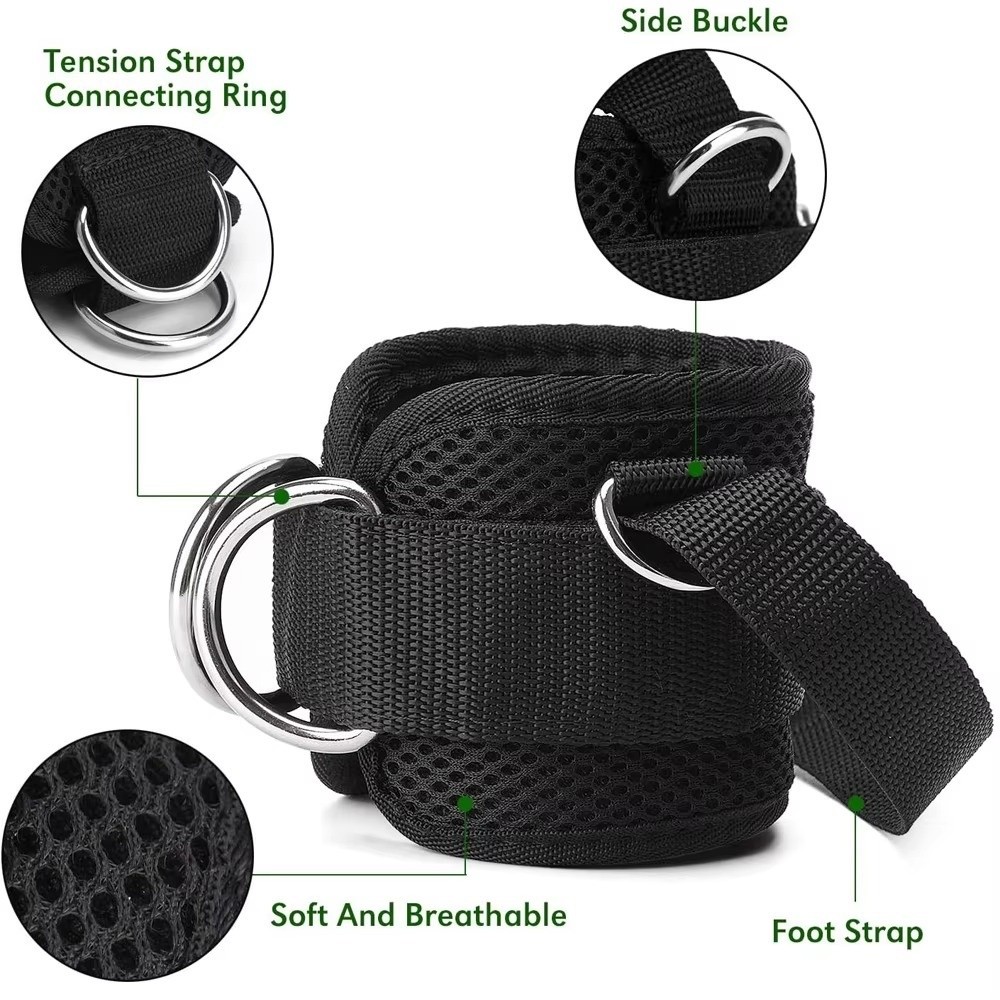 D Ring Strap - สายรัดข้อเท้าแบบ D-Ring คู่สำหรับออกกำลังกาย สายรัดนีโอพรีนบุฟองน้ำ สายรัดข้อเท้าปรับได้ พร้อมหัวเข็มขัดนิรภัย