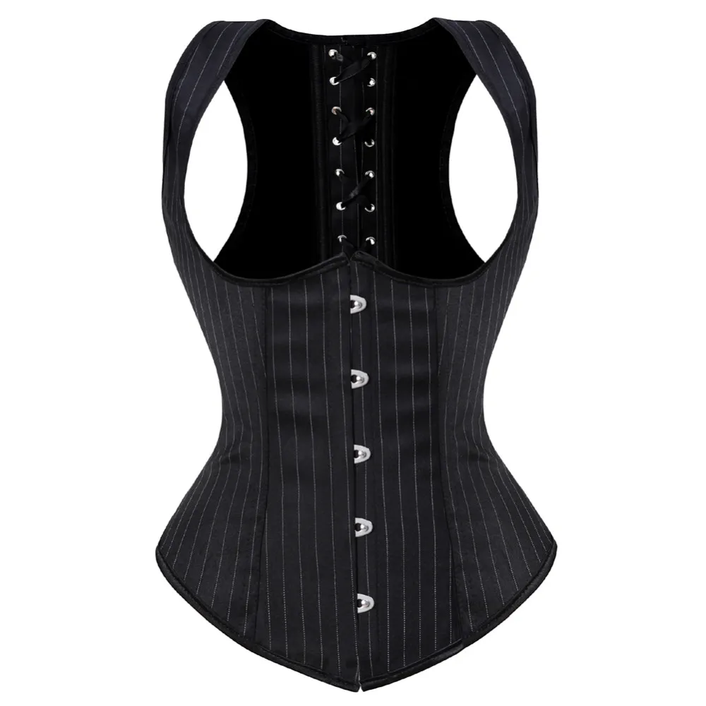 Boning Corset Steel - ผู้หญิงโกธิค Jacquard Underbust Corset เซ็กซี่ไหล่สายรัดเกลียวเหล็กกล้า Boned